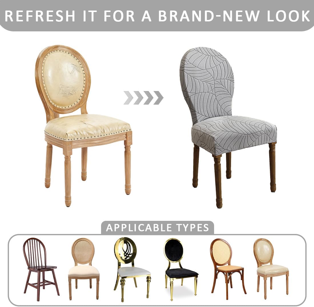 Round Back Dining Chair Cover Stretch Dining Chairs Slipcovers with Round Back French Country Vintage Chairs Cover with Curved Backrest for Banquet Home Decor Set of 4 Light Gray