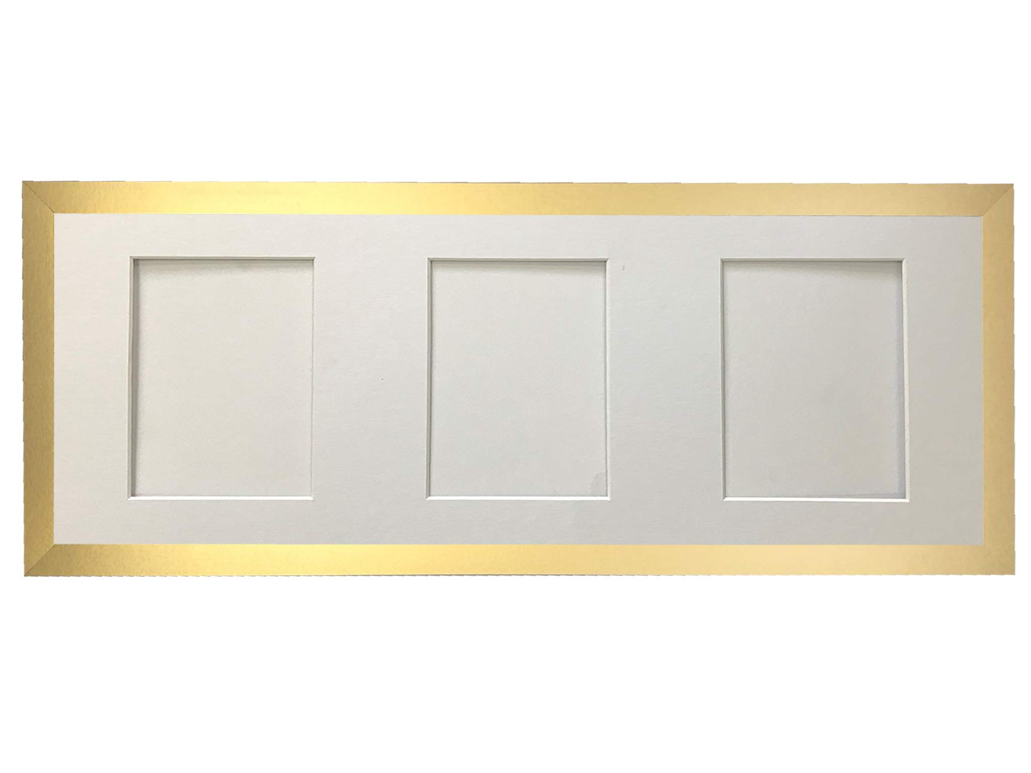 H7 Gold Picture Photo Frame with White 7 x 5 Inch Three Aperture Long Mount