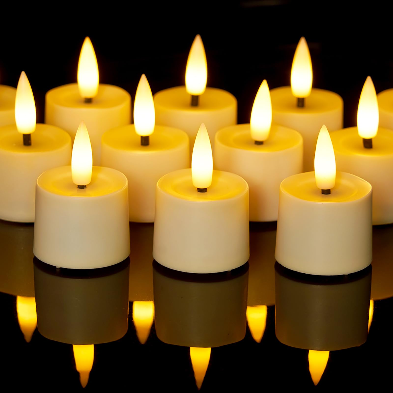 Homemory 12 Stück elektrische flackernde teelichter mit Timer, Automatische Zeitmessung led Kerzen, Eingebaut 6 Stunden Timer,Plastik, ideal für Weihnachten, Hochzeit, Party