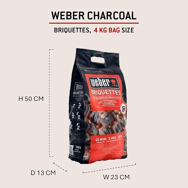 Weber Carbone per Barbecue (4kg), per una Bruciatura Lunga e Costante, Ideale per una Lunga superficie di cotturata, Legno 100% Naturale, Raccolto Sostenibile, Certificato FSC (17590) - 3