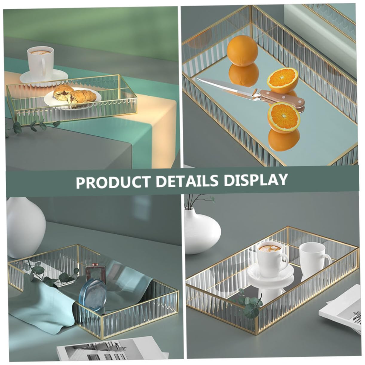 Ipetboom Glas Aufbewahrungstablett für Badezimmer Kosmetik Organizer Streifen Design Langlebig Bruchsicher Kompakt für Lippenstift Parfum Puder Vanity Sundries Holder