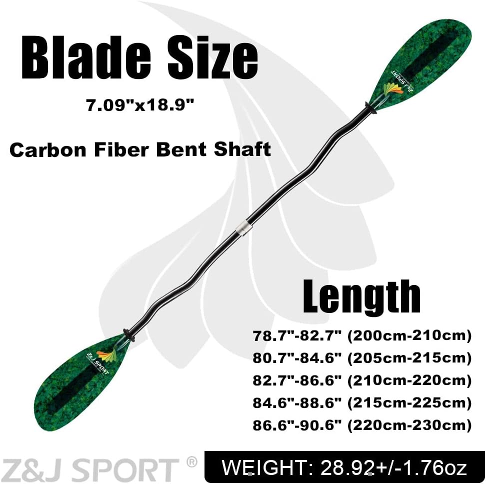Z&J SPORT Kayak Paddle with Bag, Carbon Shaft Kayaking Paddle and Fiberglass Blade, Recreational Touring Kayak Paddle for Dynamic Kayaking in Ocean, River, Lake