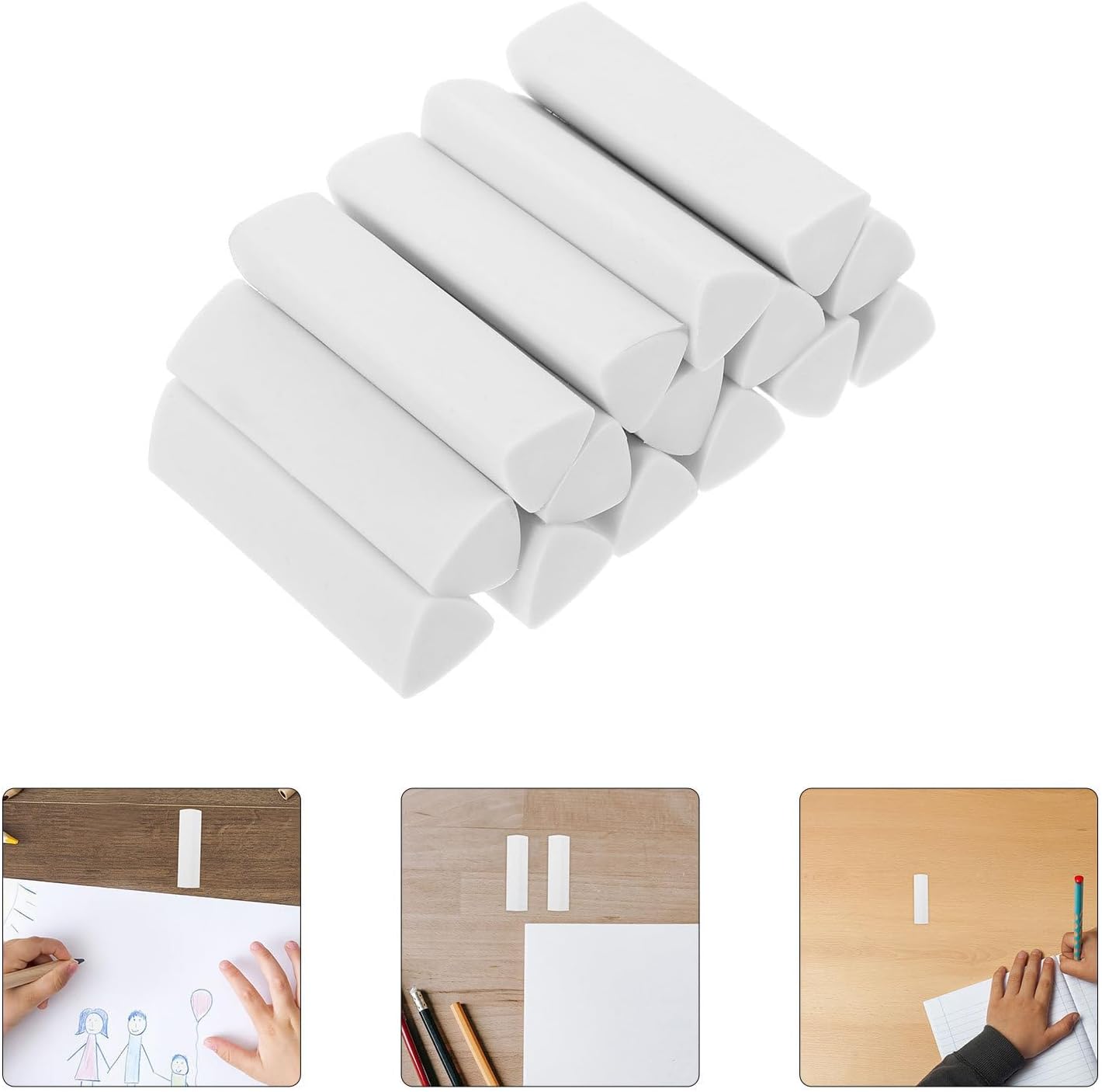 15pcs Triangular Pencil Eraser TPE White Silent Precise Erasing