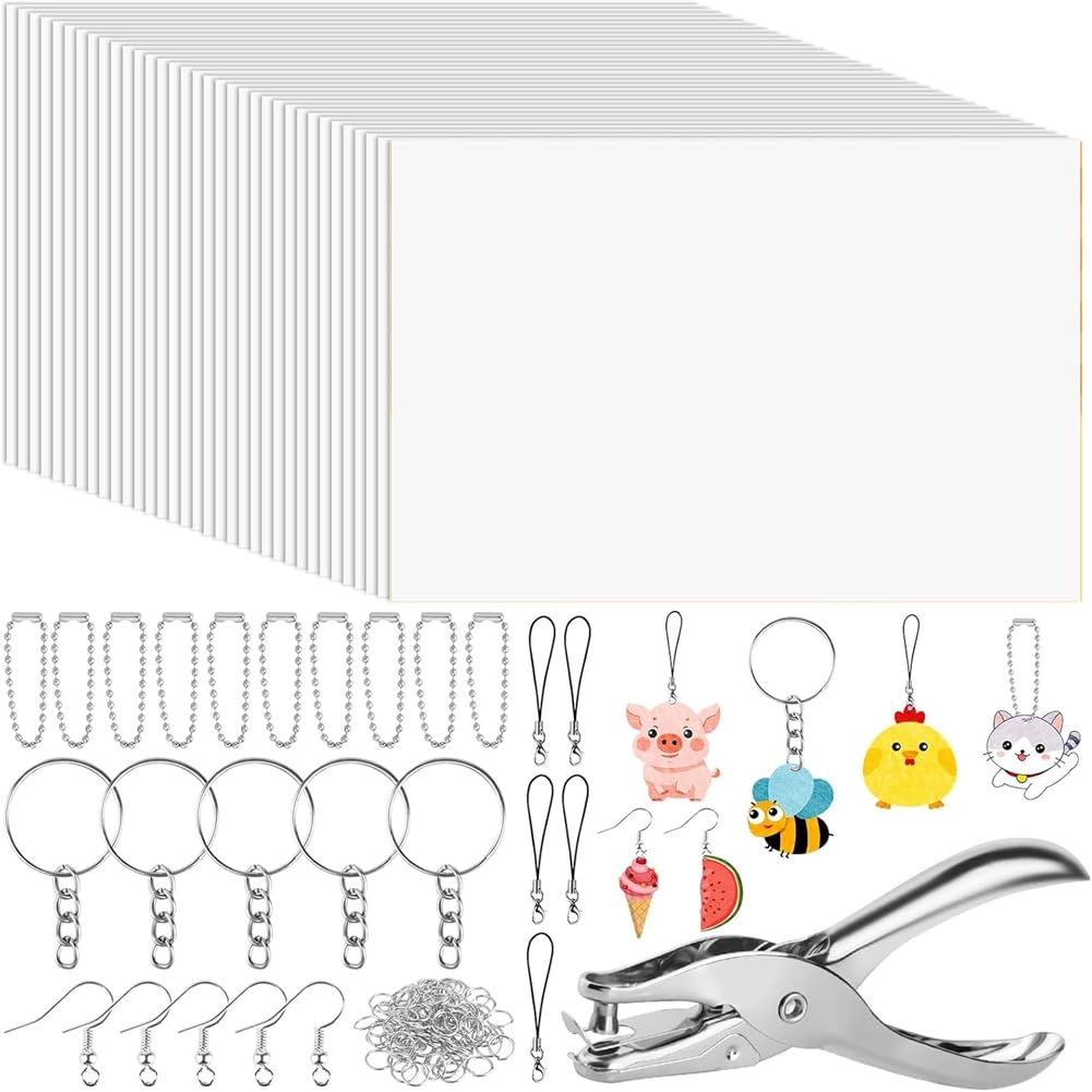 Littimoon Heat Shrink Plastic Sheet Shrinky Art Kit Paper Keychain Kit for Crafts Handprint Mother's Day Marking