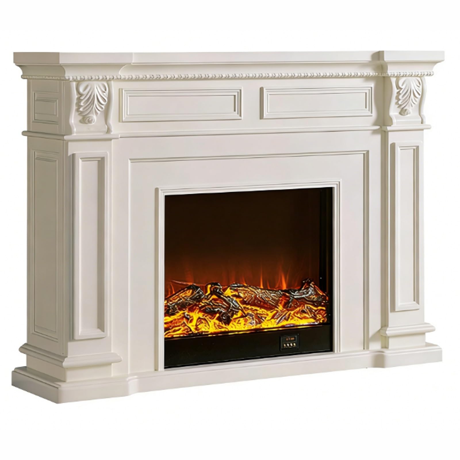 Mantels Surrounds Traditional Carved Wood Electric Fireplace with Mantel Freestanding Decorative Decorated Frame(White)
