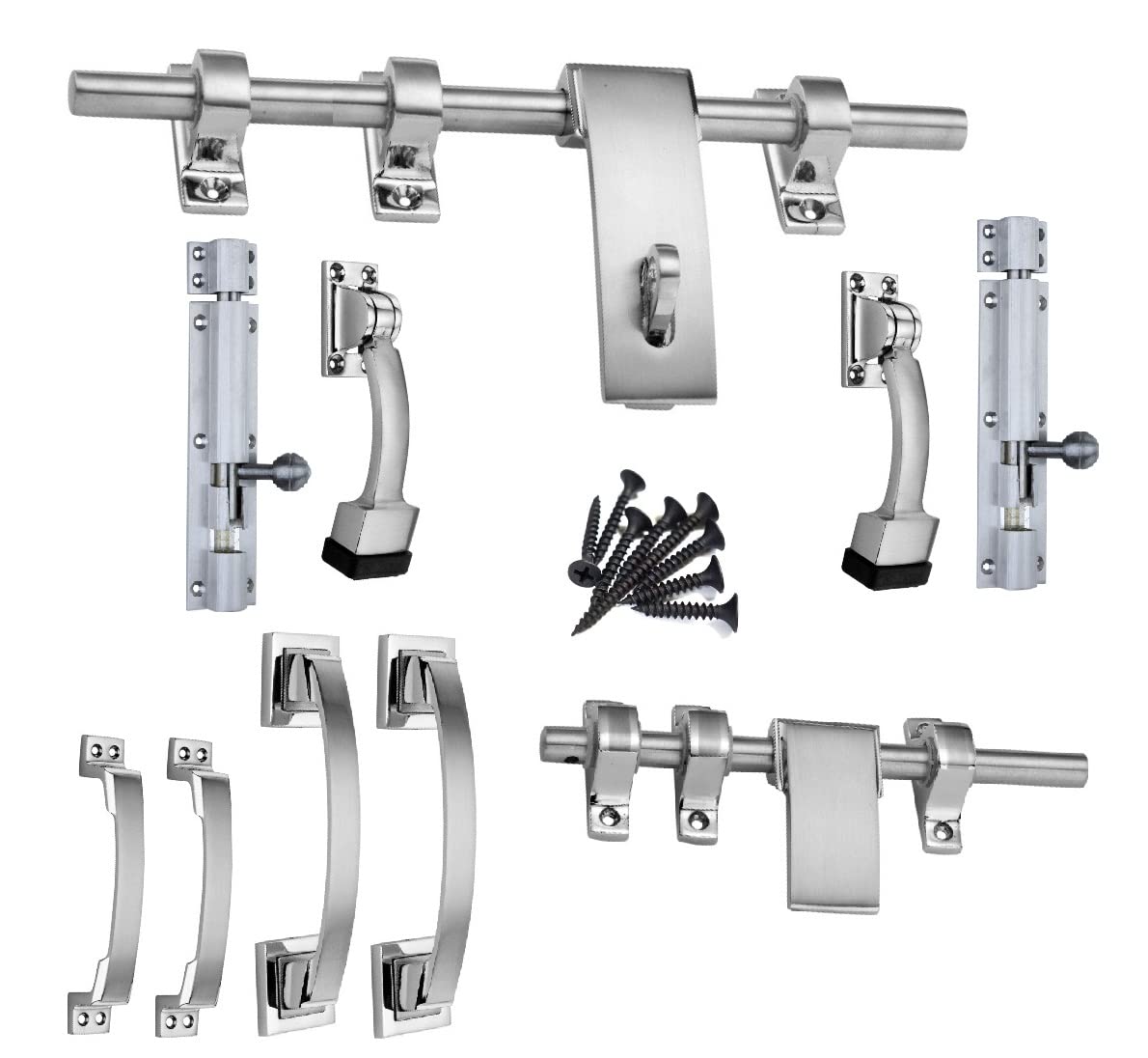 Soul Craft Altis Zinc Alloy Heavy Double Door Fitting Accessories Full Set/Kit (1 Aldrop, 1 Latch, 4 Handles, 2 Tower Bolt and 2 Door Stopper) (12 Inch,Antique Brass) — Amazon image 8