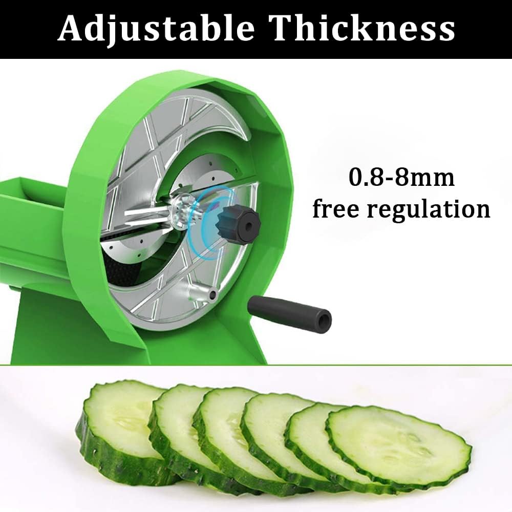 YUEWO Commercial Manual Vegetable Fruit Slicer Shredder Kitchen Cutter Machine Adjustable Thickness 0.8-8mm Stainless Steel Blade for Slicing Potatoes Lemon Tomatoes (Green)