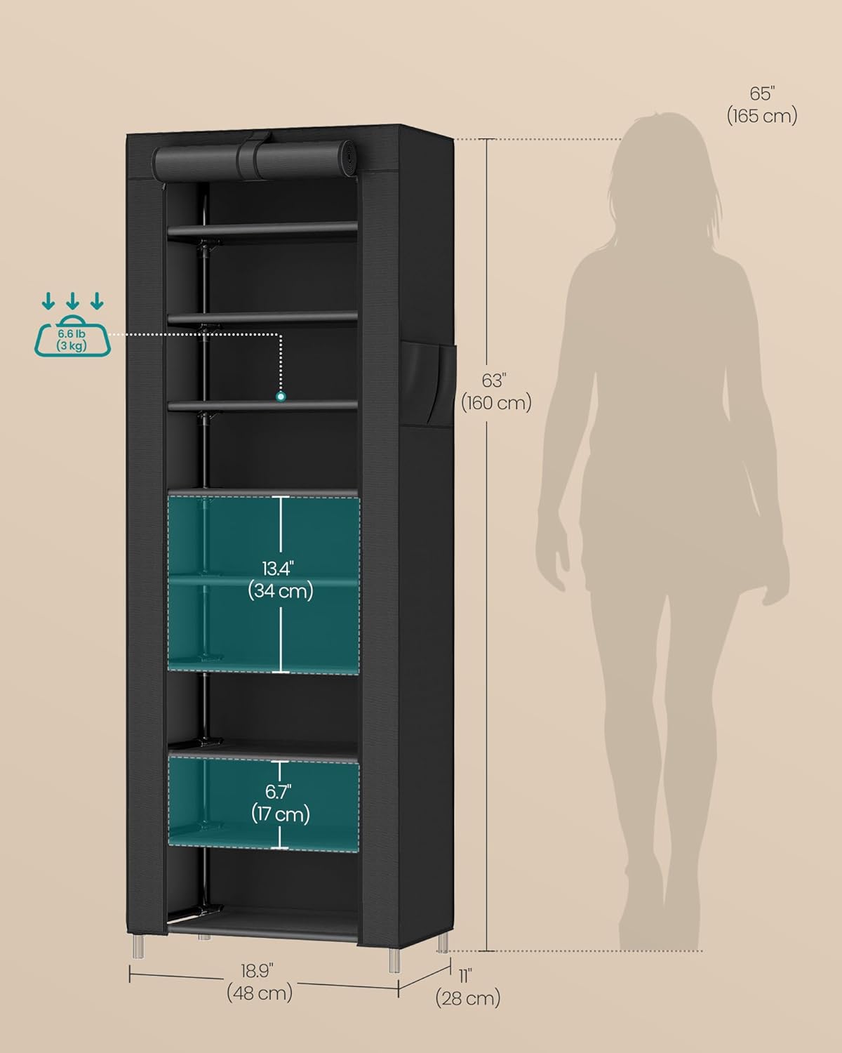 SONGMICS 10-Tier Shoe Rack, Shoe Storage Cabinet with Dustproof Cover, Free-Standing Storage Organizer for Closet, Entryway, Hold 20 Pairs of Shoes, for Sneakers, High Heels, Black URXJ034BH01