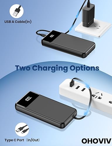 Miniatura 7 de Cargador portátil, banco de energía de 50000 mAh con cables integrados, batería de carga rápida de 22.5 W, cargador de teléfono portátil para
