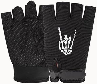 FOECBIR Fingerless Workout Gloves for Men Women Skeleton Skull Gym Weight Lifting Gloves Gym for Men Fishing, Sailing, Rowing, Kayaking