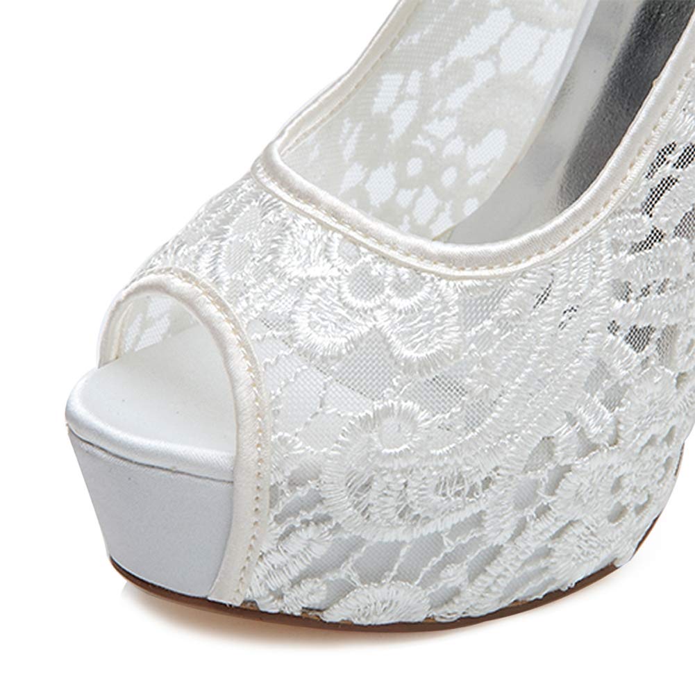 Spitze Hochzeitsschuhe, Frauen Peep Toe Elfenbein Sommer Kitten Heels Größe Plattform High Heels Party & 12,5 cm Absatz
