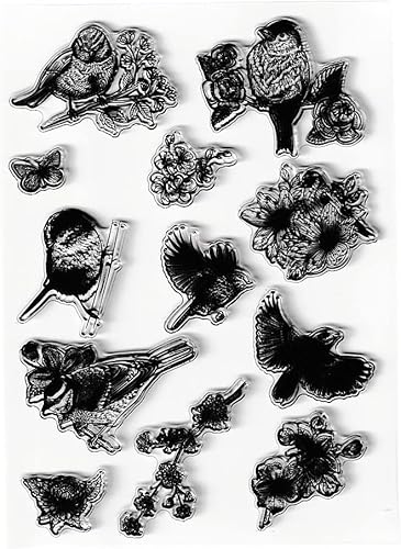 Miniatura 6 de 6 sellos transparentes de pájaros, flores, flores, hojas, patrón de sellos transparentes para decoración de tarjetas de vacaciones y álbum de