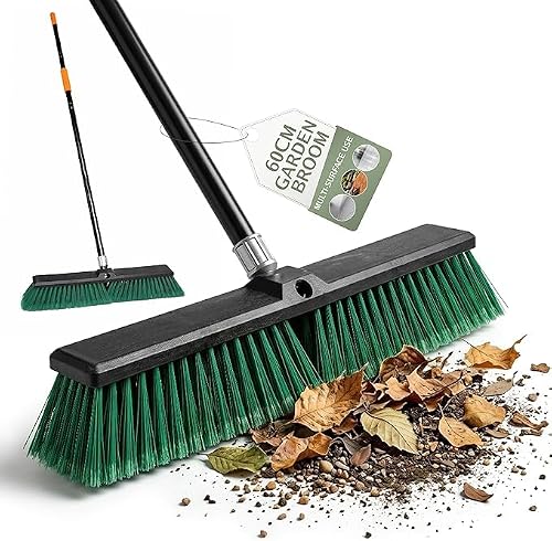 Pelle & Sol 60cm Garden Broom - Heavy Duty Outdoor Broom – Stiff Bristles Sweeping Brush Garden Tools for Patio, Driveway, Yard & Concrete Cleaning with Long Handle