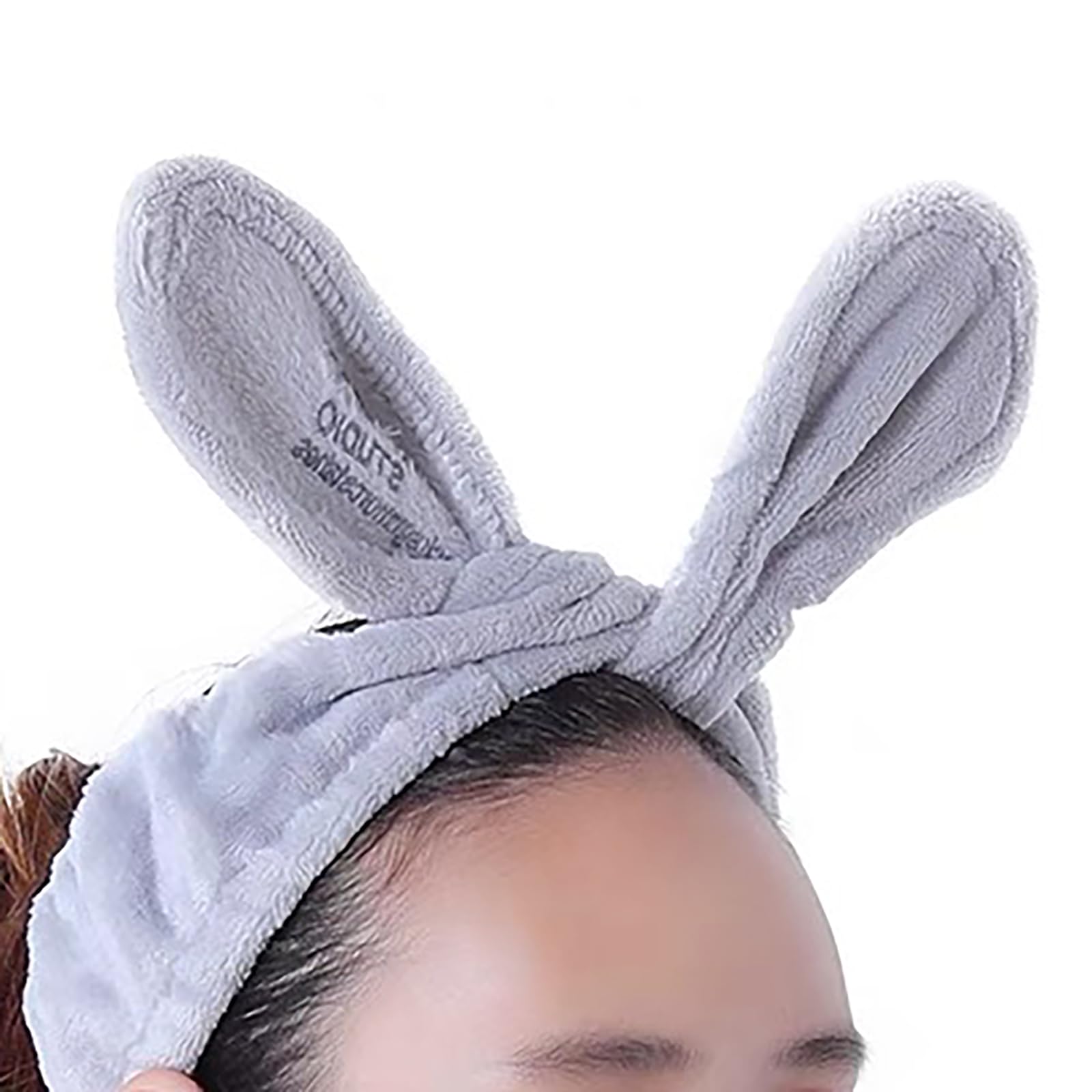 Banda para el pelo para lavar la cara, suave forro polar coral, encaje para el pelo, forma de orejas de conejo, diadema de maquillaje, 1 pieza (gris)