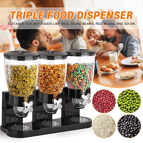 Cereal Dispenser Countertop, 2L Triple Dry Food Dispenser for Kitchen, Large Capacity Cereal Container, Airtight Food Storage for Rice, Candy, Bean, Nuts. Easy to Use and Keep Fresh. - Thumbnail 4