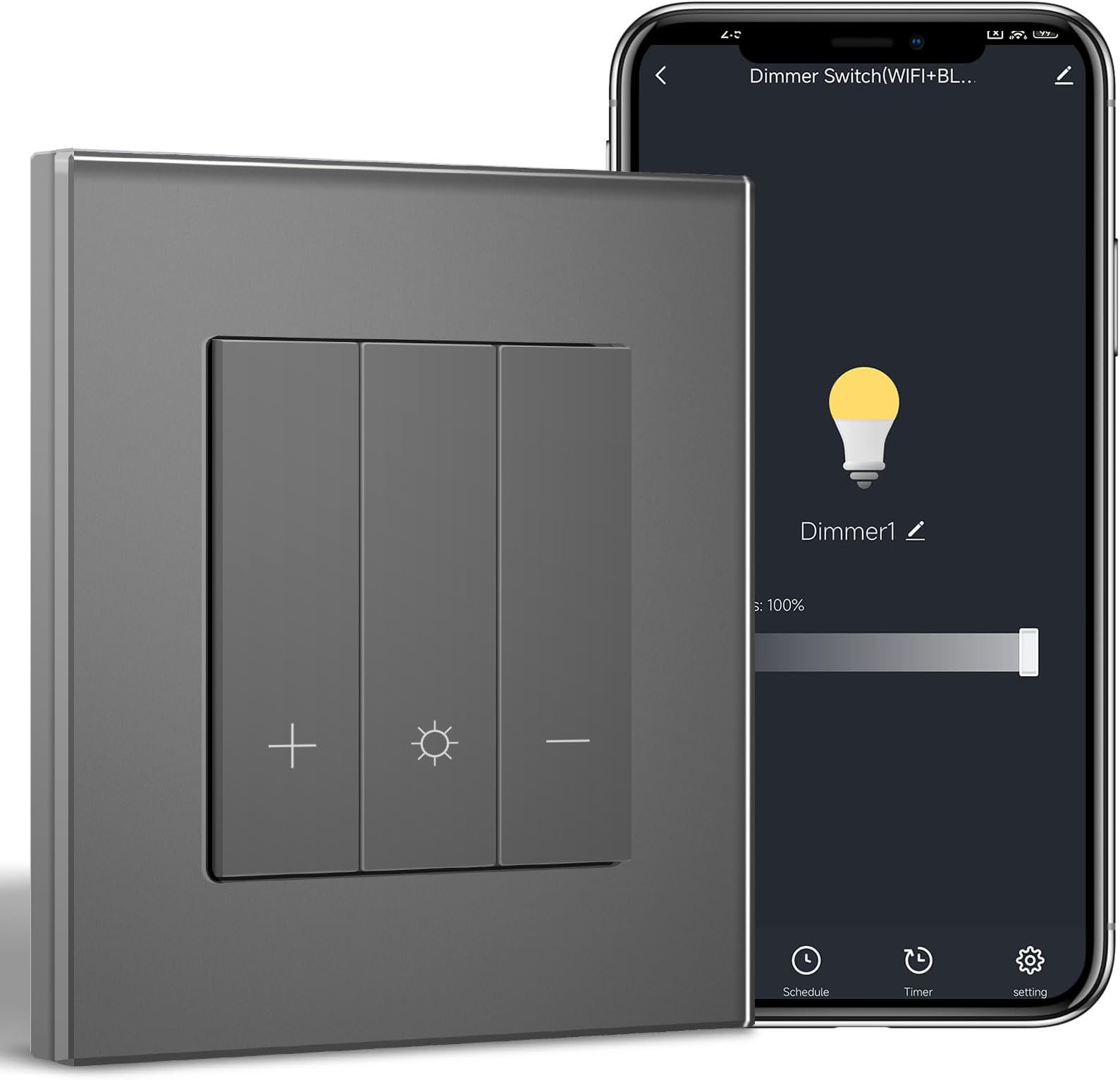 BSEED LIFE WiFi Smart Dimmer Switch,Intelligent Dimmer Wall Switch for SmartHome,Compatible with Alexa&Google Home,APP&Voice Control(Smart Life/Tuya App),86 * 86cm Grey