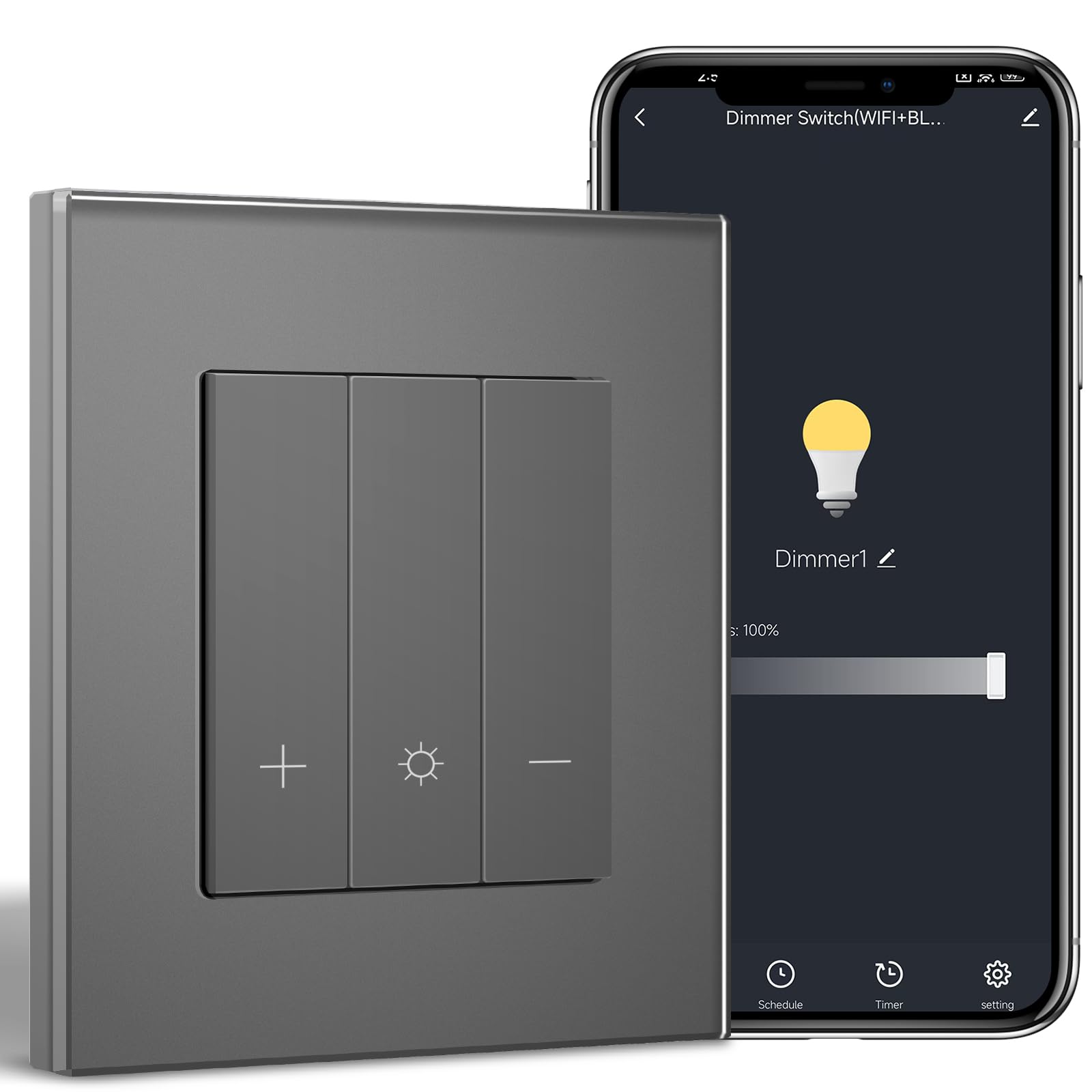 BSEED LIFE WiFi Smart Dimmer Switch,Intelligent Dimmer Wall Switch for SmartHome,Compatible with Alexa&Google Home,APP&Voice Control(Smart Life/Tuya App),86 * 86cm Grey