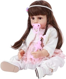Boneca bebê simulada, boneca bebê de silicone de corpo inteiro impermeável de 55 cm, boneca infantil, roupas que podem ser trocadas para presente de brinquedo infantil (cabelo marrom)