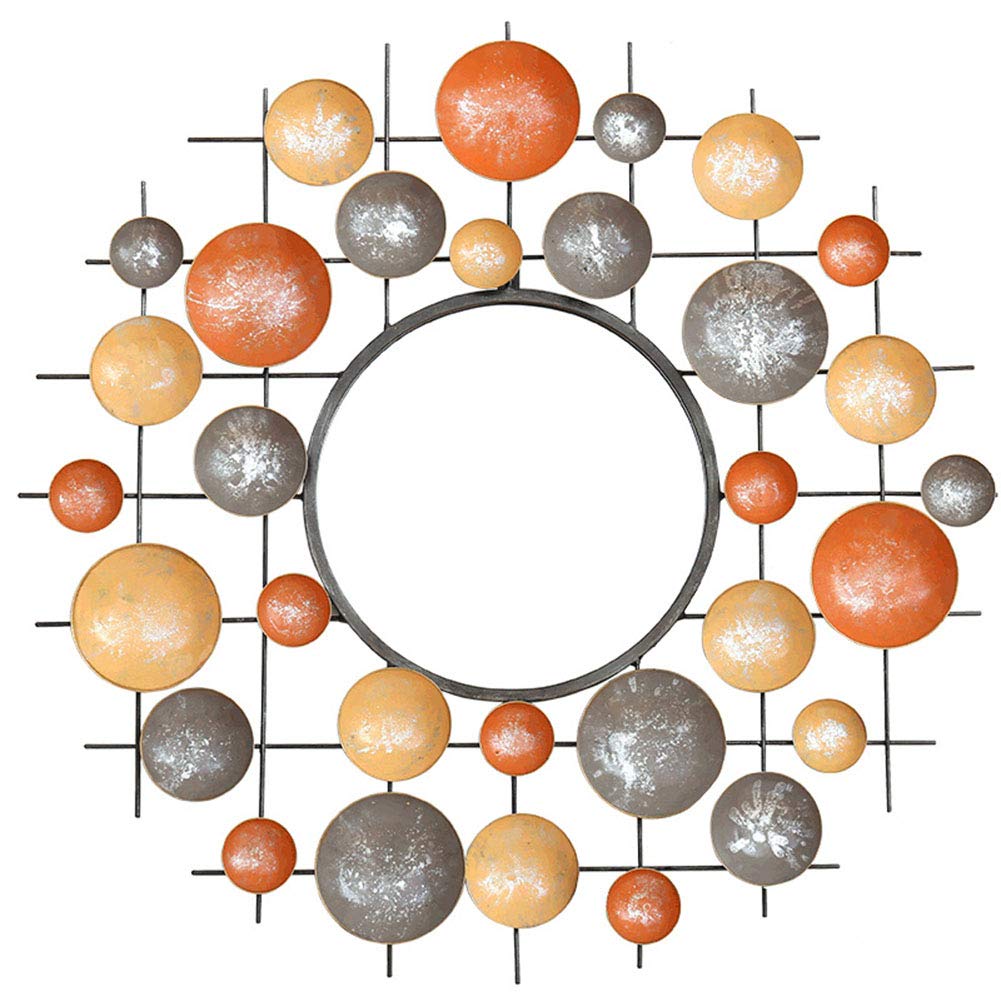 Z-jingzi Decorative 3D Metal Wall Mirror, Colorful Bowl Accent Diameter 28", Round Grid Design Mirror for Living Room Bedroom