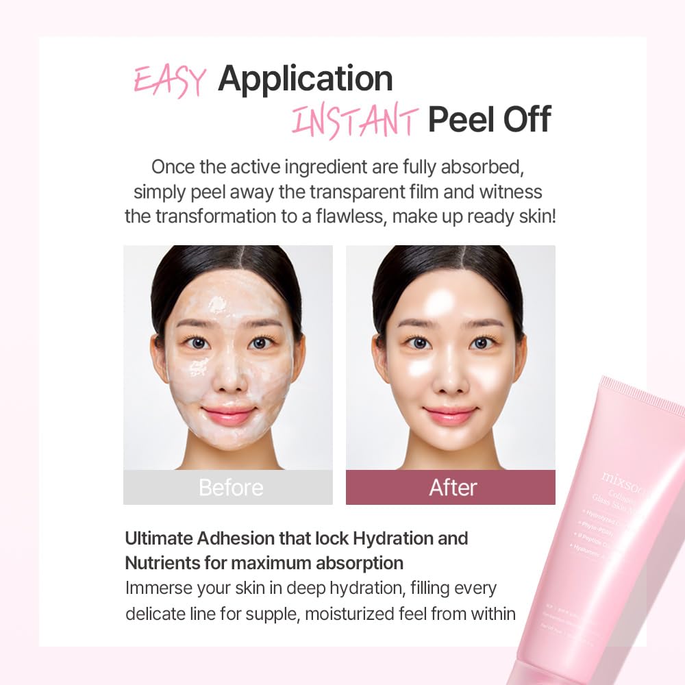 mixsoon Collagen Glass Skin Mask - Hydrating and Firming Collagen Wrapping Peel Off Mask, Low Molecular Collagen, Radiant Smooth Finish for Glowing Skin 80ml / 2.71 fl.oz. Korean Glass Skin Care - Image 4