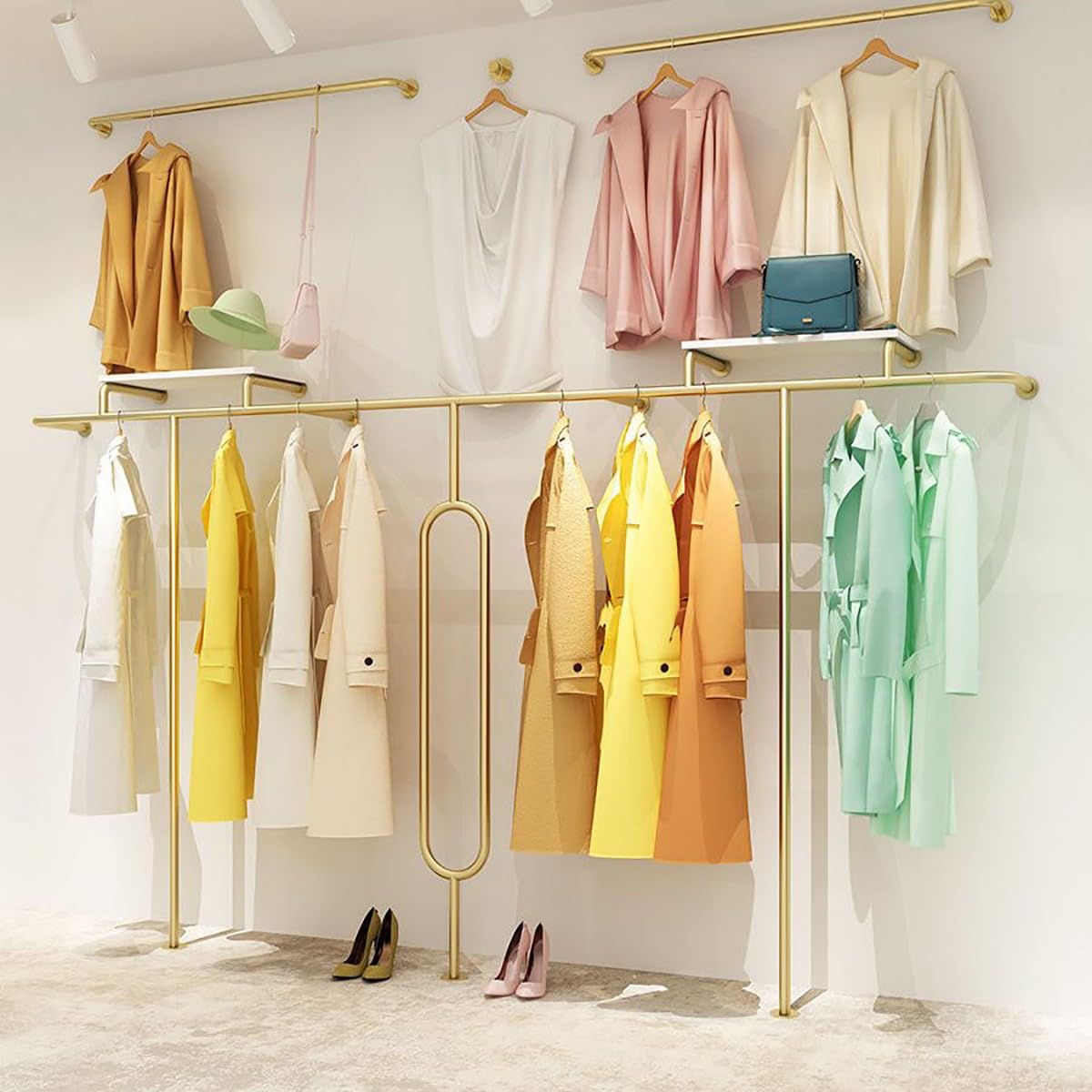 YNBSHGAA Wall Mounted Clothes Rail, Heavy Duty Coat Rack for Clothing Store, Boutique, Wedding Hanger, Display Rack, Easy Install, Gold,size_name-300cm