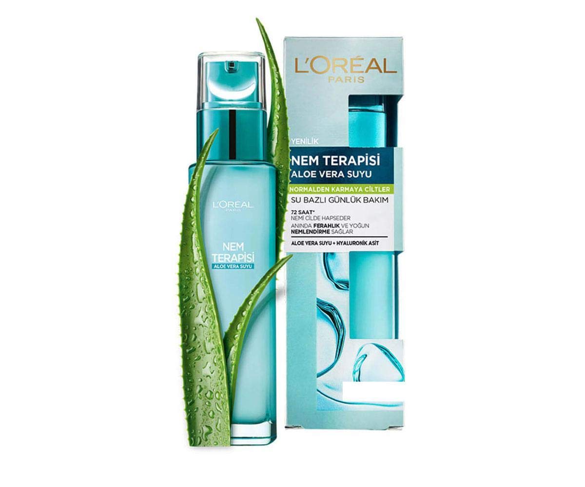 L'Oreal Paris Nem Terapisi Aloe Vera Suyu, Nemlendirici ve Ferahlık Etkili Krem, Normalden Karmaya Ciltler 70 ml