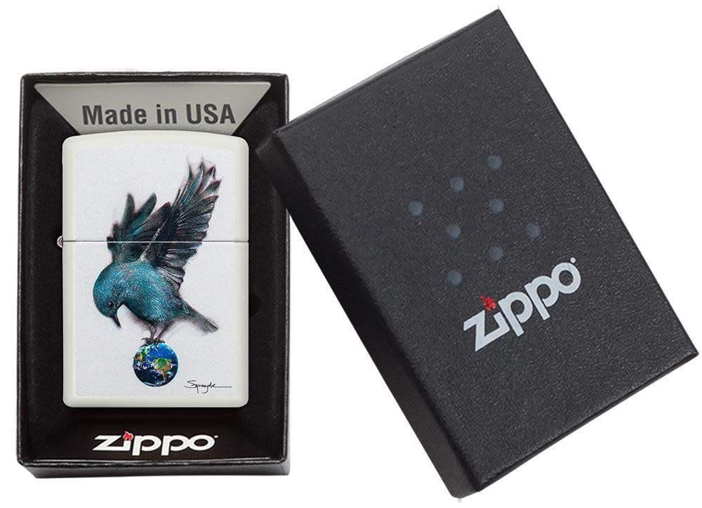 Zippo Spazuk Bluebird Perched on Earth Taschenfeuerzeug, Weiß matt, One Size, 49091, Weißes, Mattes Bluebird