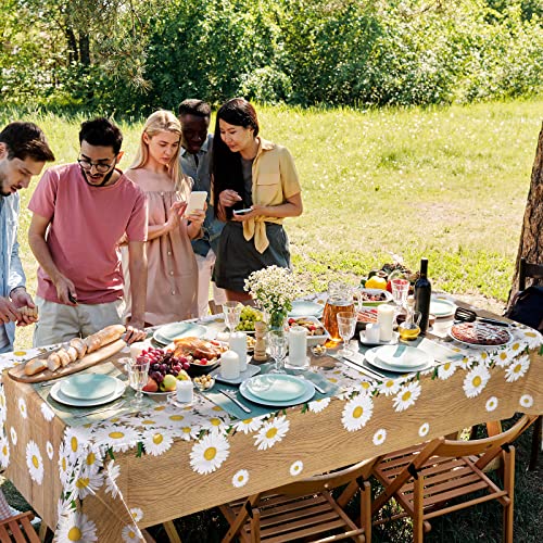 Durony 2 Pack Plastic Daisy Party Tablecloths Daisy Flower Wood Grain Tablecloths White Daisy Flower Table Cover Waterproof Rectangle Table Decorations For Summer Spring Party, 108 X 54 Inch #TOP5
