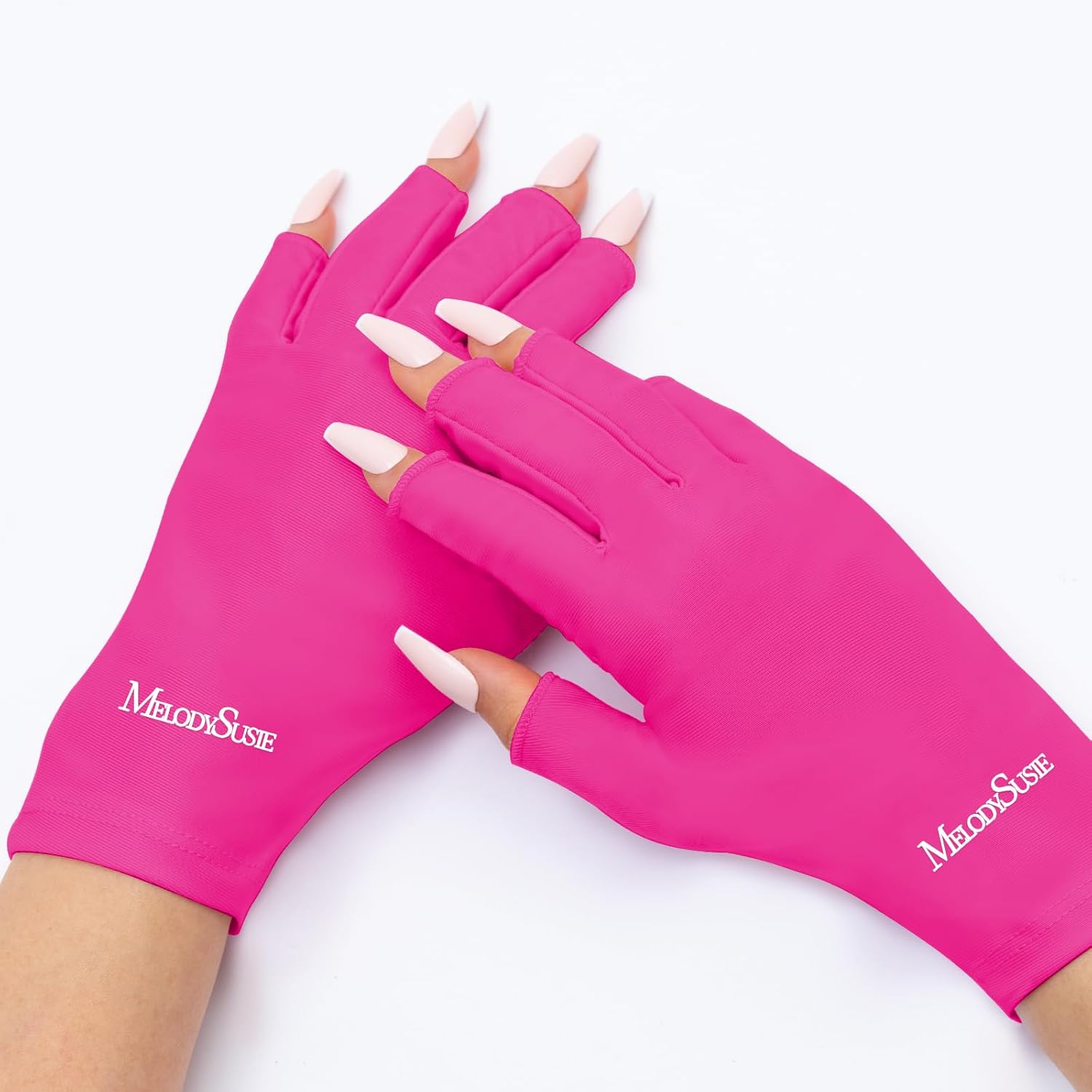 MelodySusie Premium UV Protection Gloves for Manicures, Cool Feeling Fabric,Professional UPF50+, UV Nail Gloves for Gel Nail Lamp, Anti UV Light, Skin Care Fingerless Design, Neon Pink - Amazon product rated Grade B