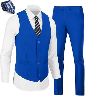 WOMS Mens 2 Pieces Suits Vest Pants Set Slim Fit Wedding Groomsmen Suit for Men Formal