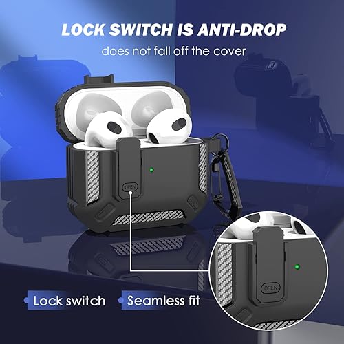 Miniatura 2 de RFUNGUANGO Funda para AirPods de 3 generación con kit de limpieza, armadura protectora militar rígida con bloqueo para funda de carga de AirPod Gen