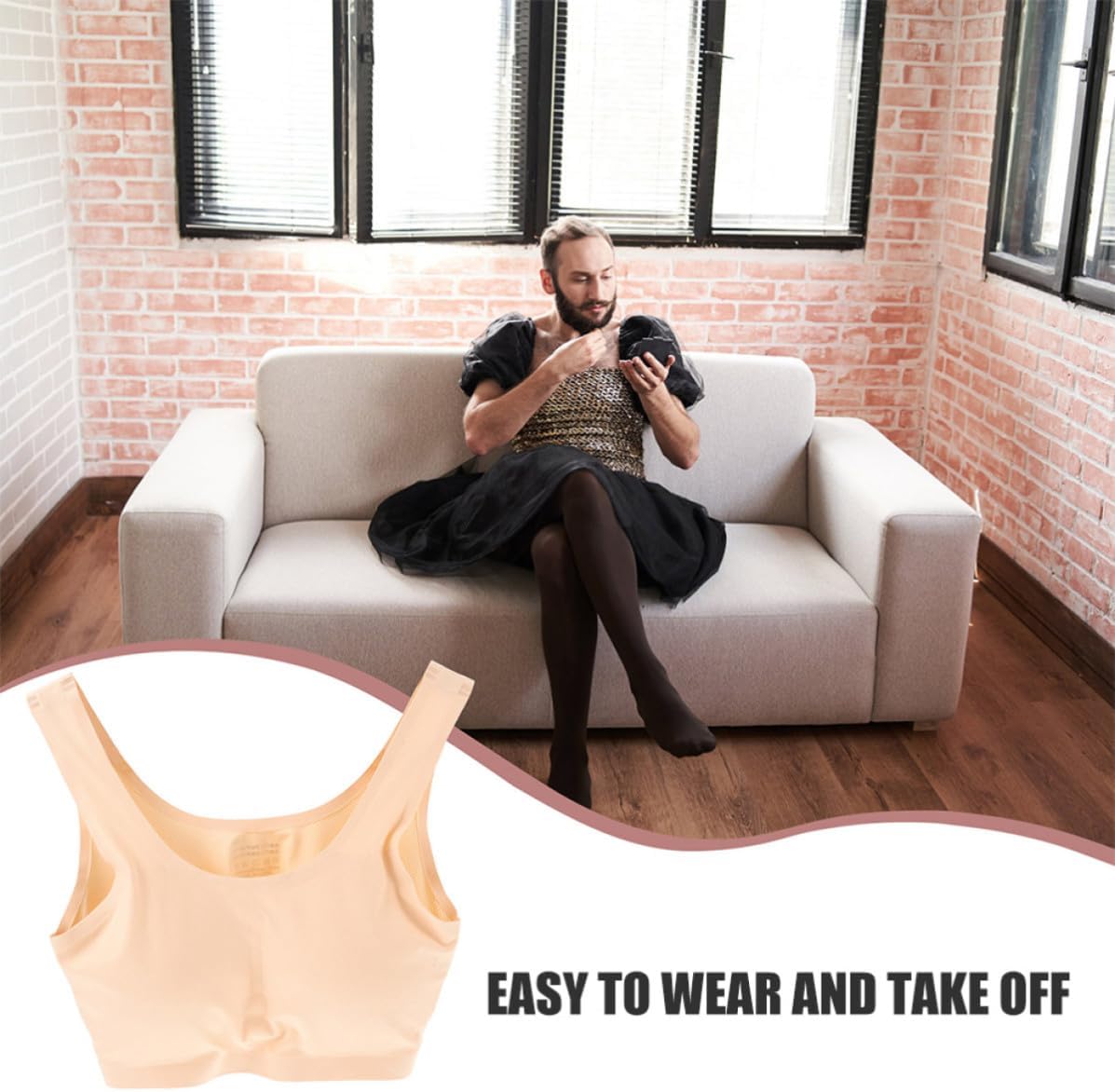 Male-Oriented Prosthesis Undergarment Bra with Polyester Material and Prosthetic Support, Gentle on Skin, High Realism Design for Physical Activities and Cosplay, Size 3XL,