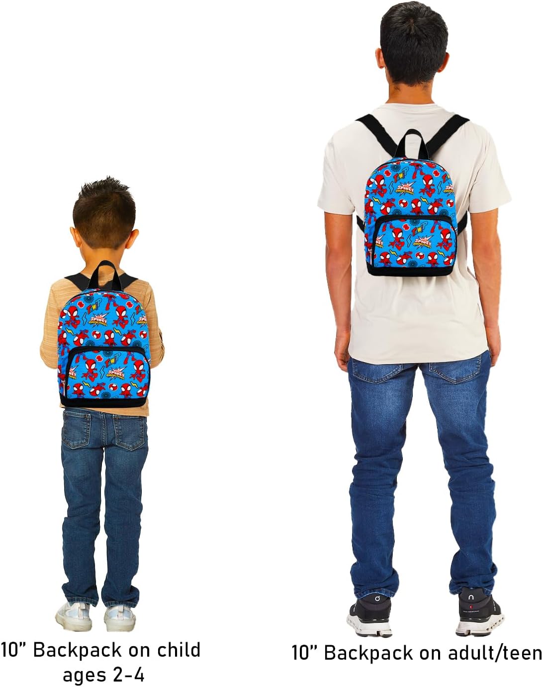 Spiderman Mini Backpack - 10" Iconic Woven Small Backpack with Front Pocket and Stickers Bundle | Adjusts to Fit Kids, Toddlers, Teens, Adults, Boys