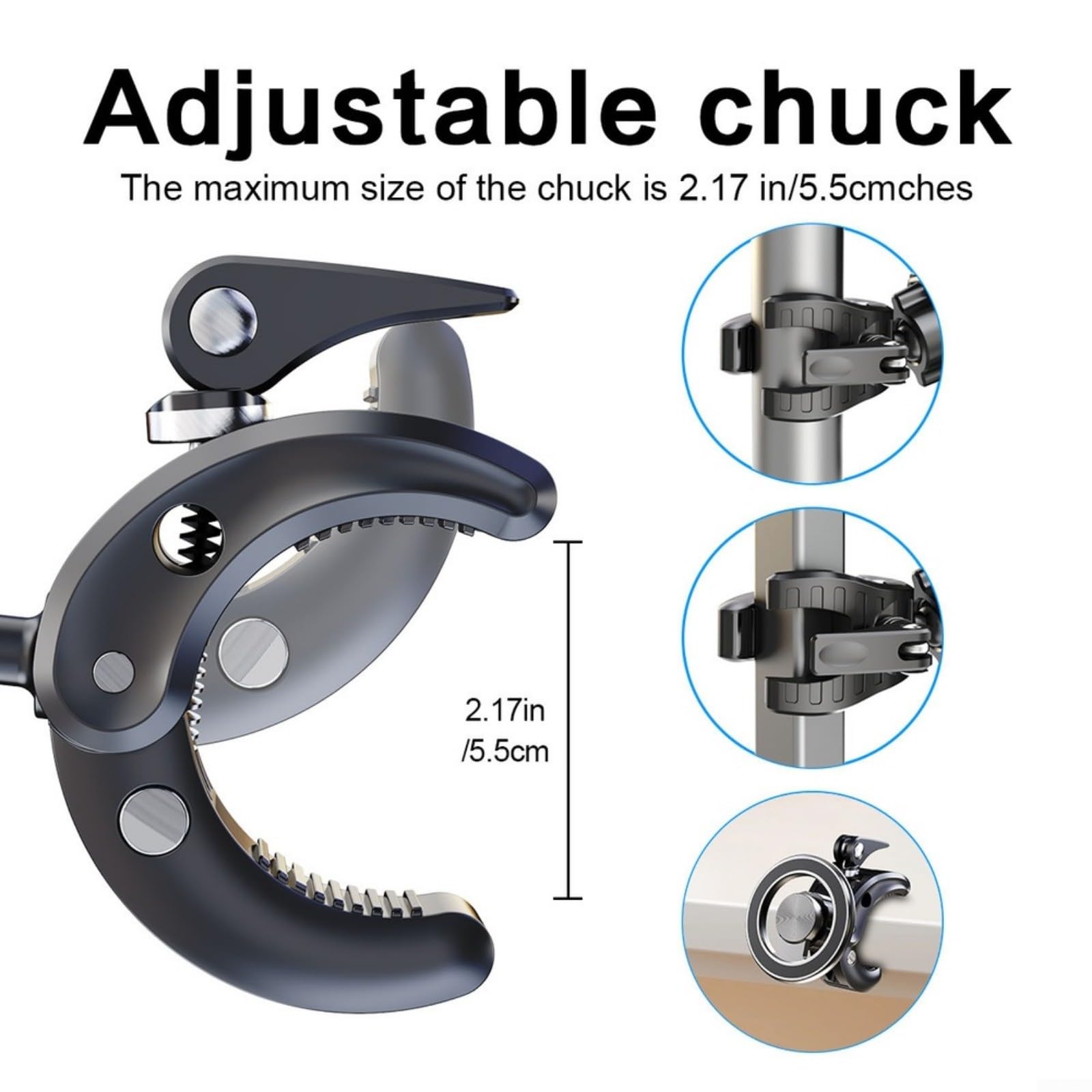 Soporte magnético para teléfono, para gimnasio, bicicletas, cochecitos, carritos de golf, soporte de abrazadera ajustable con imán fuerte, accesorio deportivo de aleación de aluminio y