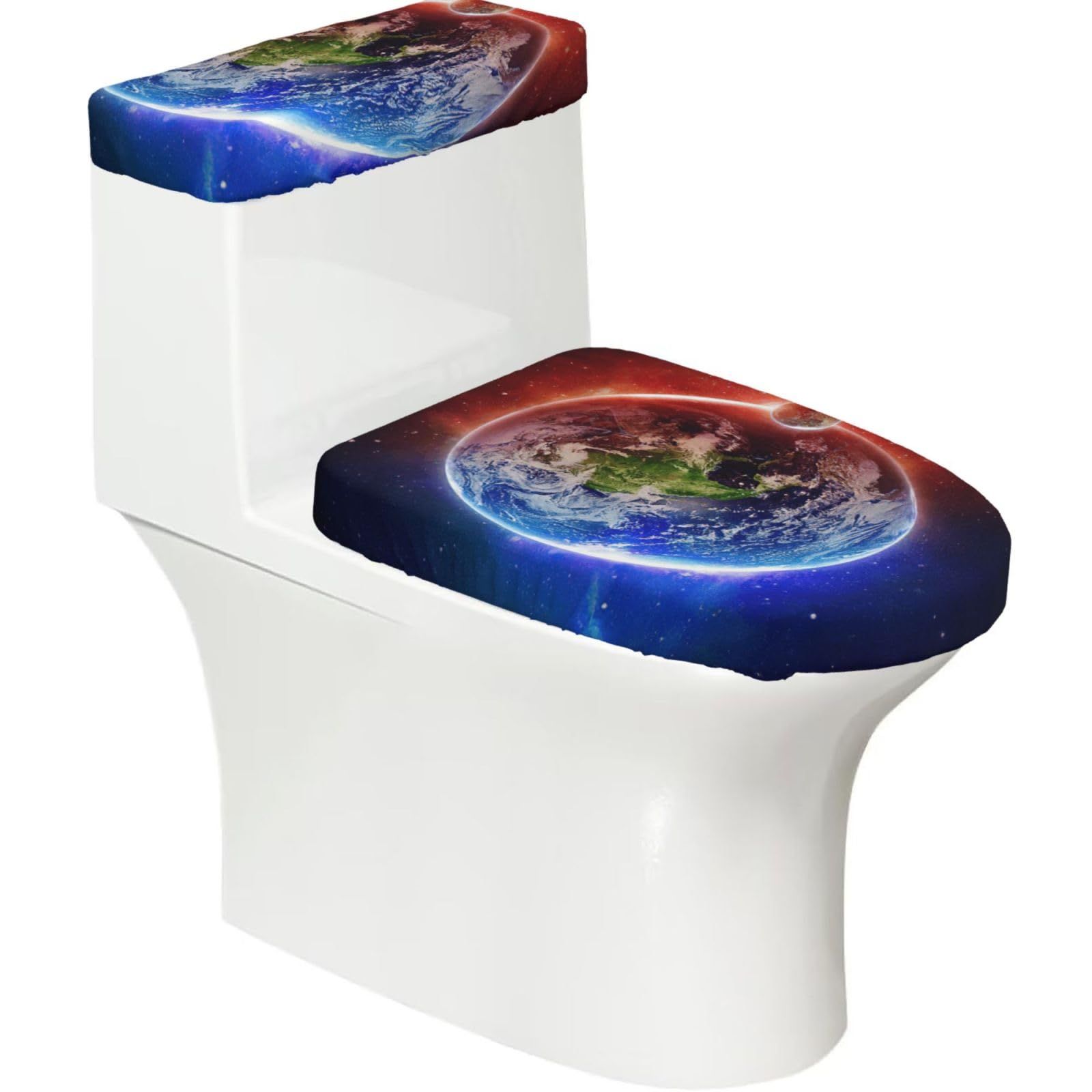 Space Planet Earth Print Bathroom Decor Toilet Lid Cover And Tank Covers, Restroom Accessories Fits Most Round
