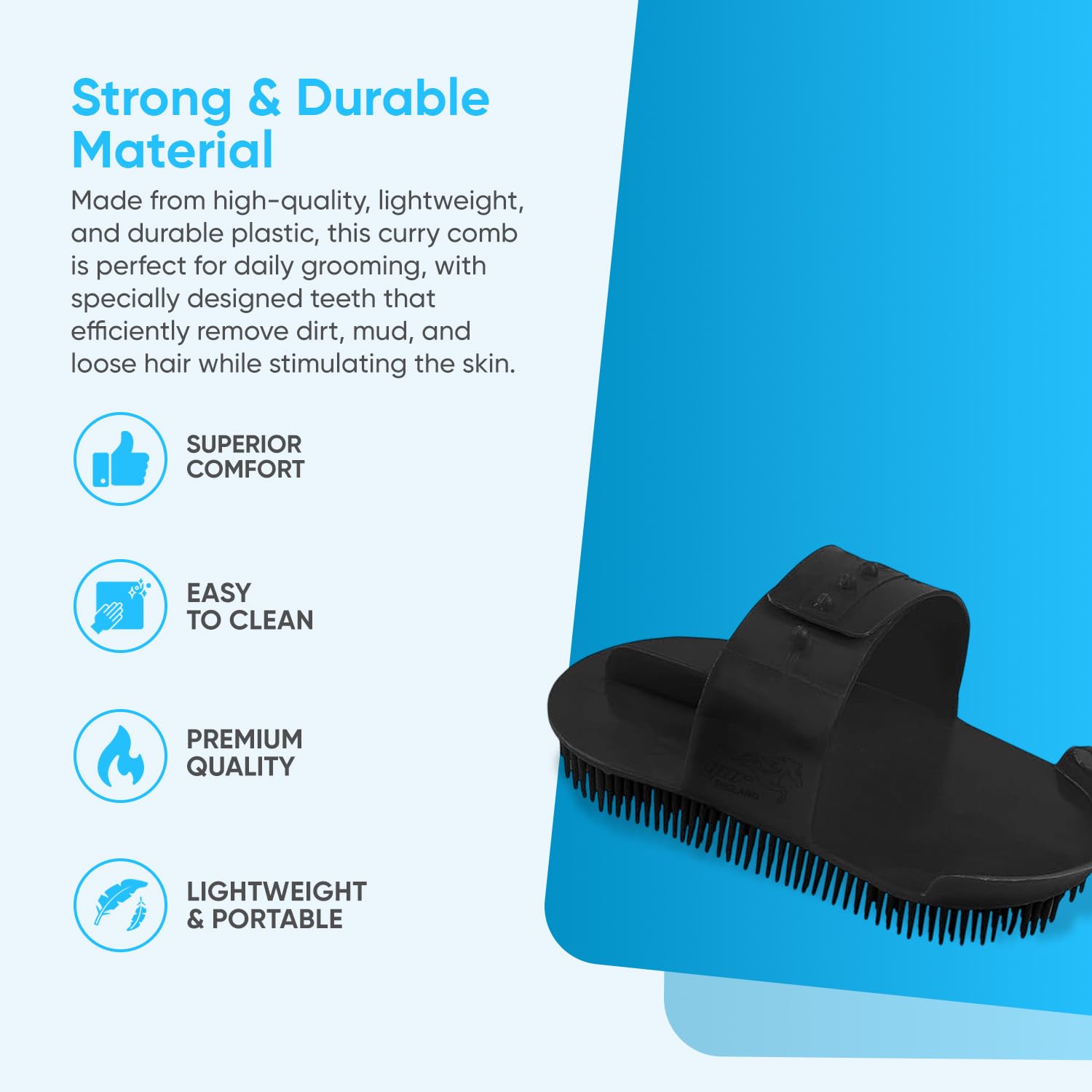 Peigne à curry en plastique avec sangle réglable Noir