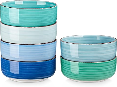 vancasso Bonita Cereal Bowl Set of 6, 24 Oz Ceramic Bowls for Kitchen, Dishwasher & Microwave Safe Bowls for Soup, Cereal, Dessert, Fruit, Blue Colored Bowl Set
