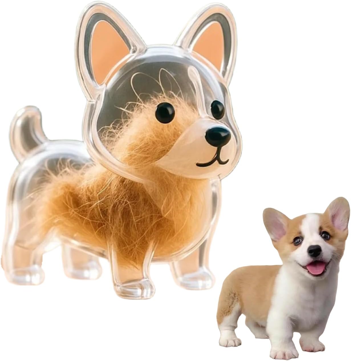 Dog Hair Collector Keychain for Pet Memorial, Cute Corgi Standing Capsule