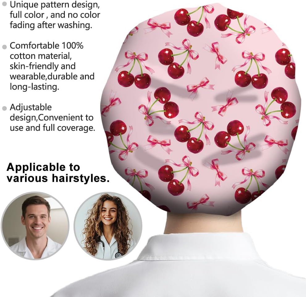 Bouffant Scrub Caps for Women Men Adjustable Cotton Nursing Working Caps with Button and Sweatband for Housework