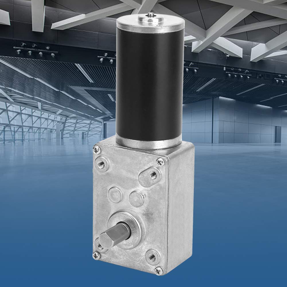 Worm Gear Motor, 8mm Shaft 24V Reduce Electric Gearbox Motor with Cable and Self Locking Function for Curtain Machines, Advertising Equipment, Window Openers (40RPM)