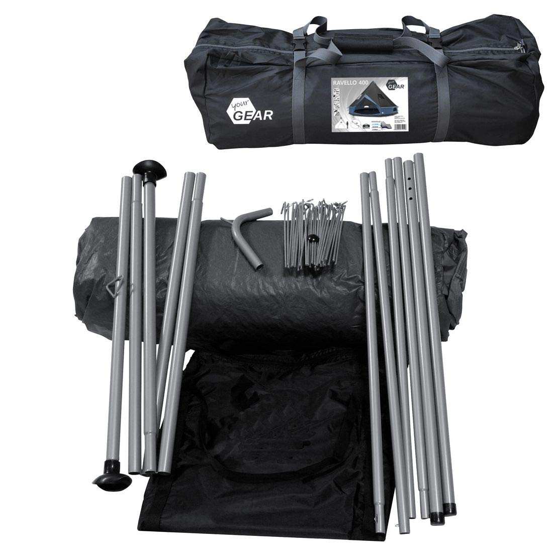 yourGEAR Tienda Ravello 400 Tipi para 4-6 Personas Tienda Familiar Altura Suelo Cosido Impermeable 5000 mm Gris Azulado