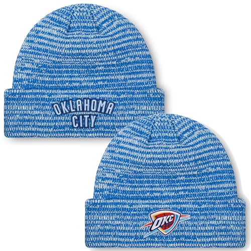 FOCO NBA Adult Official Marled Cold Weather Cuffed Knit Beanie in Clear Holiday Ball Ornament (US, Alpha, One Size, Oklahoma City Thunder - Blue, Oklahoma City Thunder)