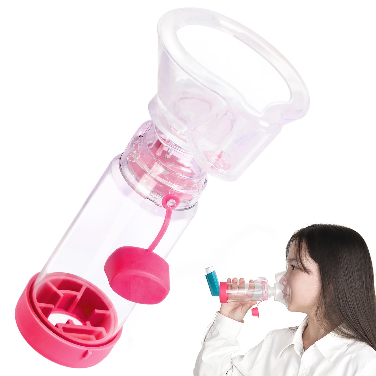 Inhaler Spacer for Kids and Adults, Soft Fit Mask, Portable and Lightweight, Suitable for Home and Travel – Nessi OTC Spacer (Pink/Kids)