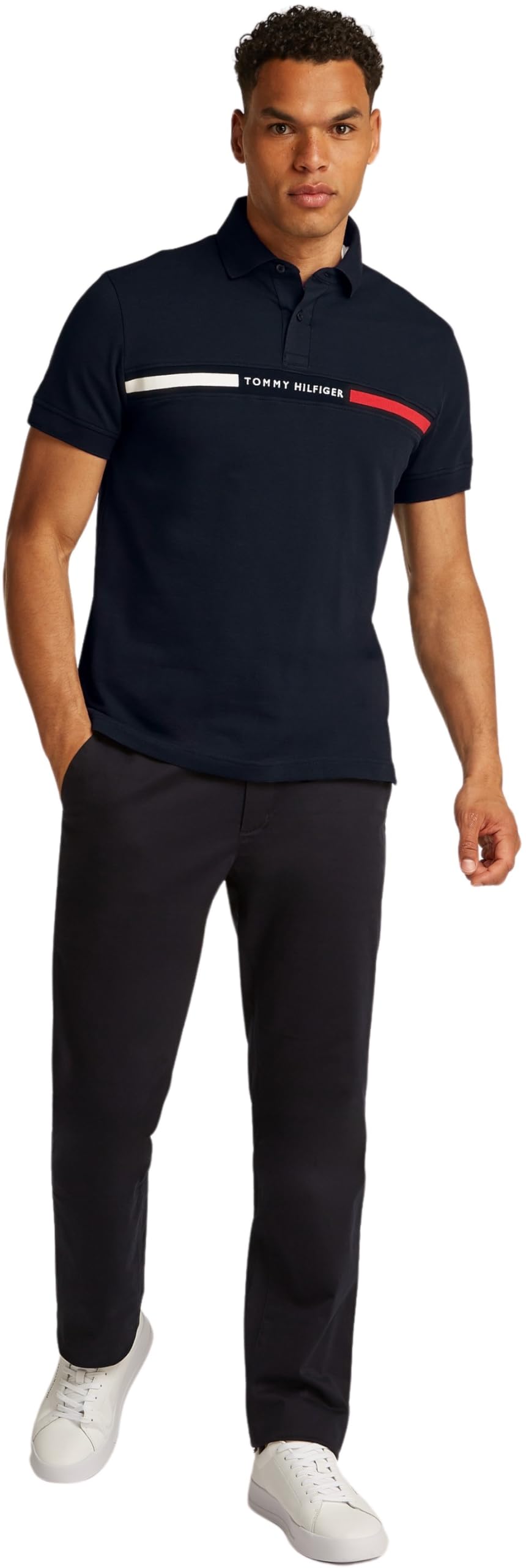 Tommy Hilfiger Męska wkładka na klatkę piersiową Hilfiger REG Polo MW0MW38130, S/S Polo, niebieska, XL, Niebieski (pustynne niebo), XL