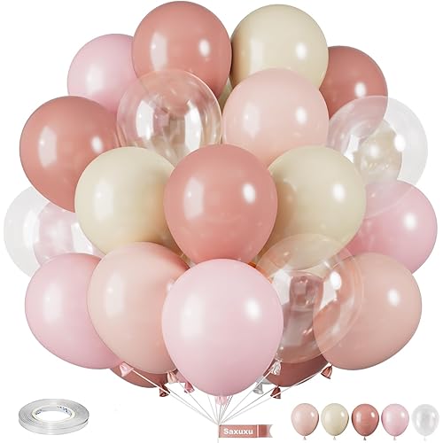 Dusty Pink Balloons, 12 Inch Pastel Pink Balloons, Blush Macaron Orange White Transparent Latex Balloon for Girl Baby Shower Gender Reveal Romantic Wedding Engagement Party Decorations