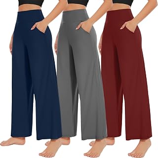 NEW YOUNG 3 Pack Women's Wide Leg Pants with Pockets High Waist Loose Sweatpants Casual Lounge Yoga Workout Palazzo