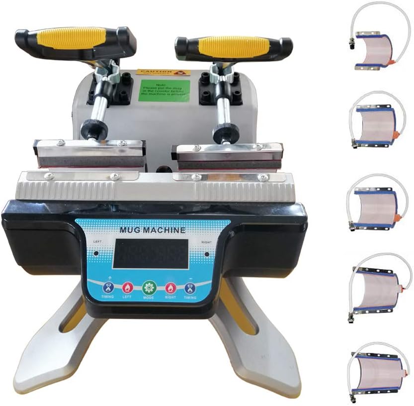 INTBUYING 5in1 Combo Automatic Double Station Mug Heat Press Machine for 6oz 9oz 11oz 12oz17oz Latte Sublimation Transfer Including 2 Rolls 10mmx100ft Heat Resistant Tape