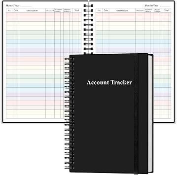 Accounting Ledger Book - Ledger Book for Small Businesses, Account Tracker Notebook for Tracking Money, Expenses, Deposits & Balance, 5.8" x 8.3", Black