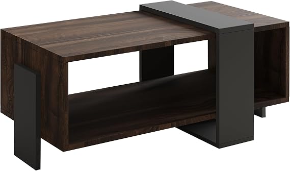 Meleni Orta Sehpa – 90 cm Modern Tasarım – Raflı, Ceviz/Antrasit