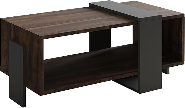 Meleni Orta Sehpa – 90 cm Modern Tasarım – Raflı, Ceviz/Antrasit